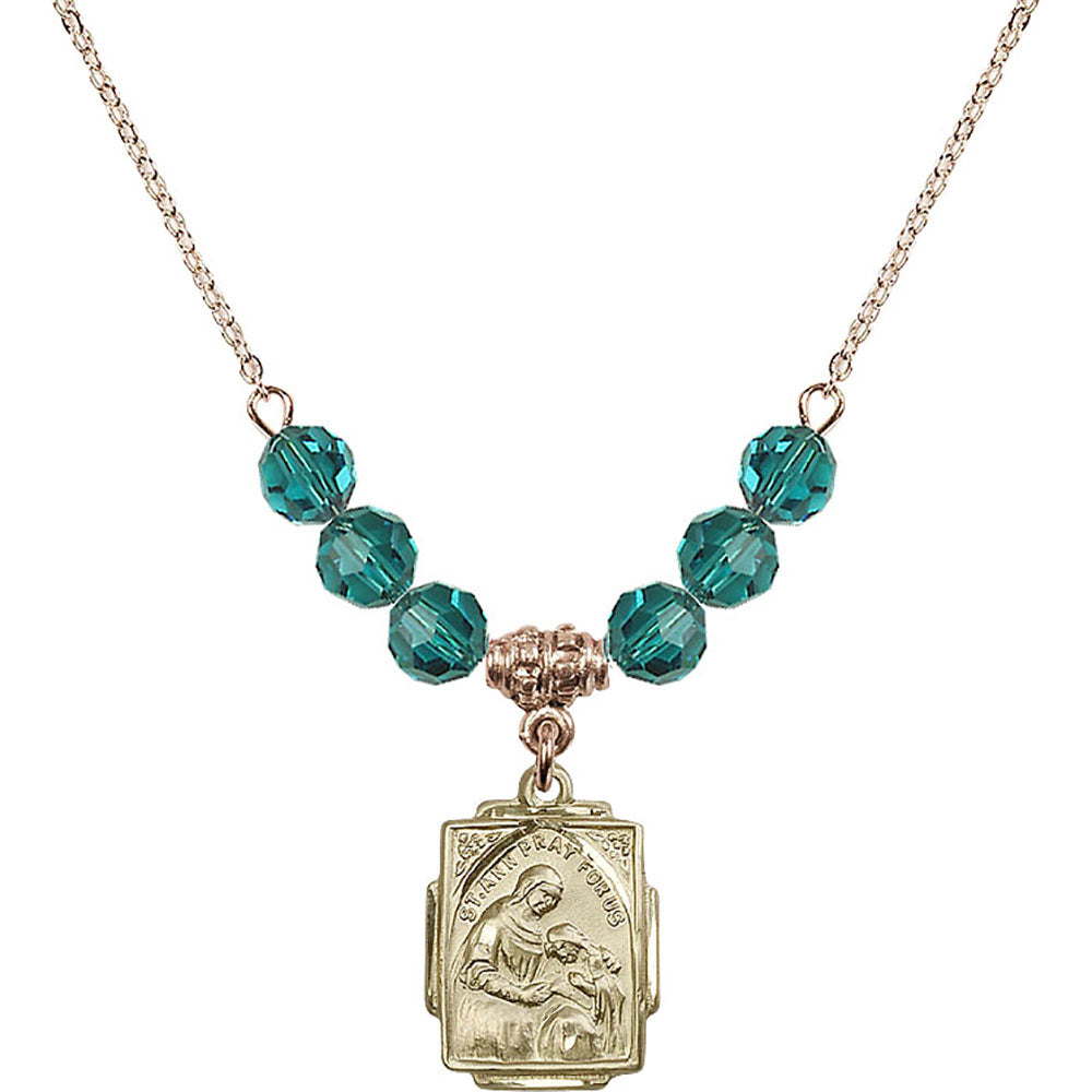 14kt Gold Filled Saint Ann Birthstone Necklace with Zircon Beads - 0804