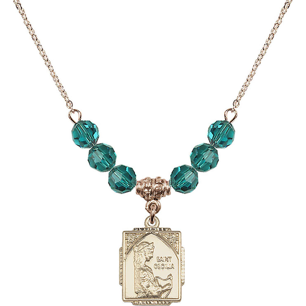 14kt Gold Filled Saint Cecilia Birthstone Necklace with Zircon Beads - 0804