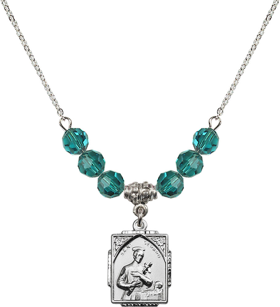 Sterling Silver Saint Gerard Birthstone Necklace with Zircon Beads - 0804