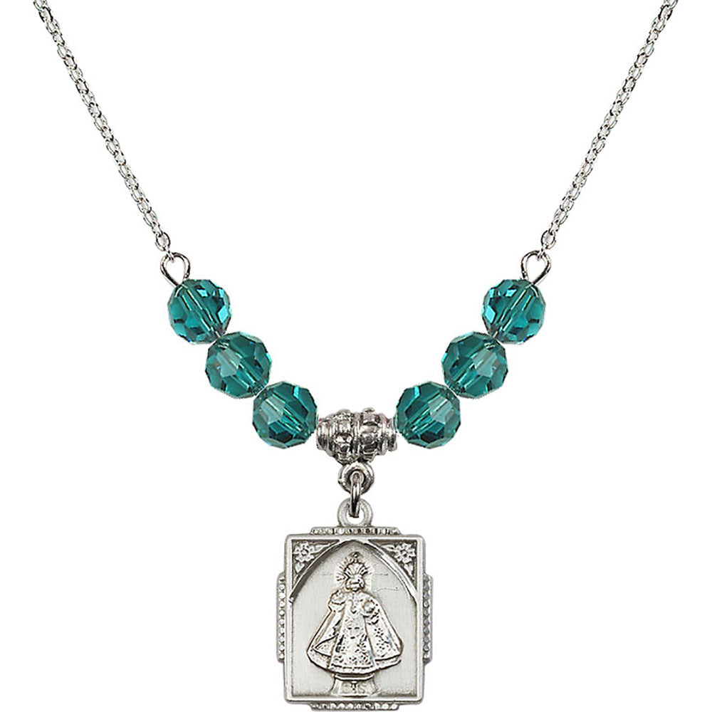 Sterling Silver Infant of Prague Birthstone Necklace with Zircon Beads - 0804