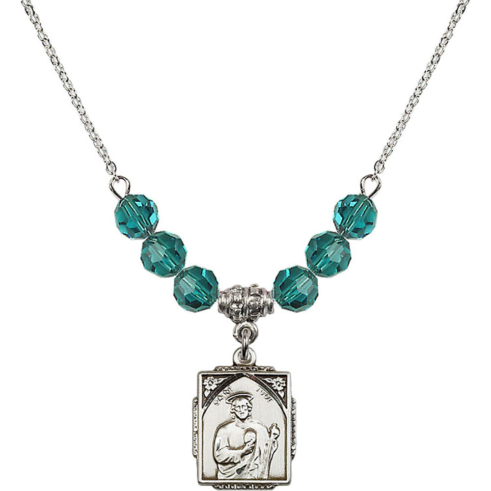 Sterling Silver Saint Jude Birthstone Necklace with Zircon Beads - 0804