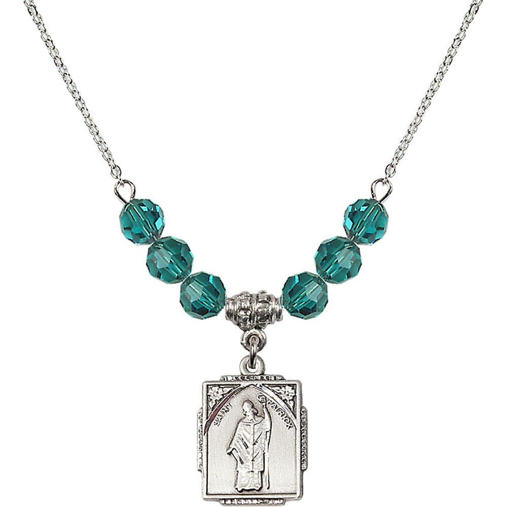 Sterling Silver Saint Patrick Birthstone Necklace with Zircon Beads - 0804