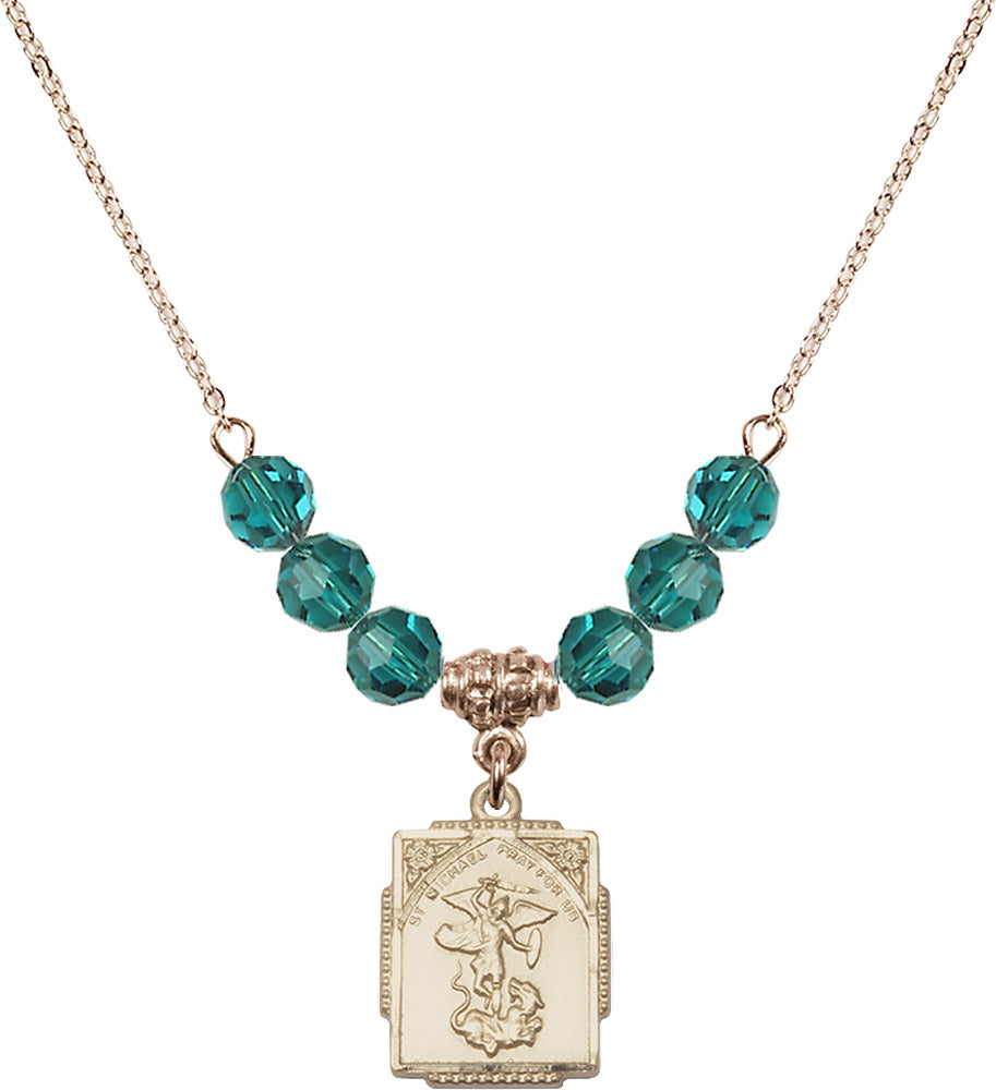 14kt Gold Filled Saint Michael the Archangel Birthstone Necklace with Zircon Beads - 0804