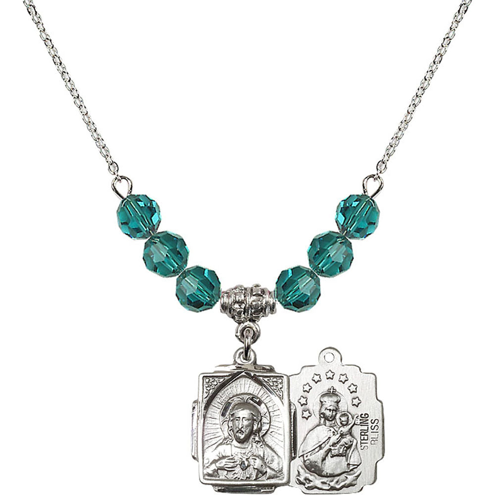 Sterling Silver Scapular Birthstone Necklace with Zircon Beads - 0804