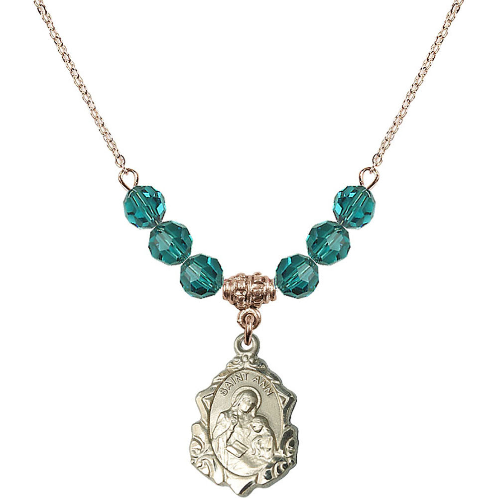 14kt Gold Filled Saint Ann Birthstone Necklace with Zircon Beads - 0822