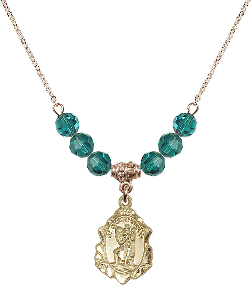 14kt Gold Filled Saint Christopher Birthstone Necklace with Zircon Beads - 0822