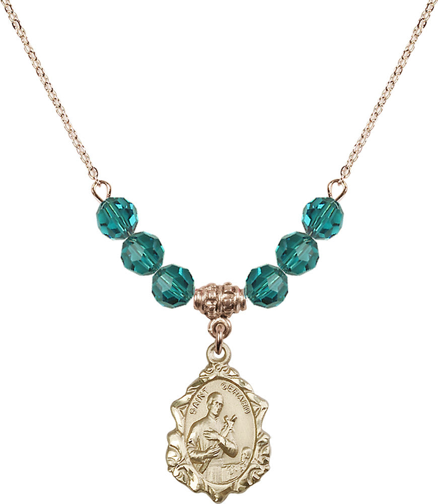 14kt Gold Filled Saint Gerard Birthstone Necklace with Zircon Beads - 0822