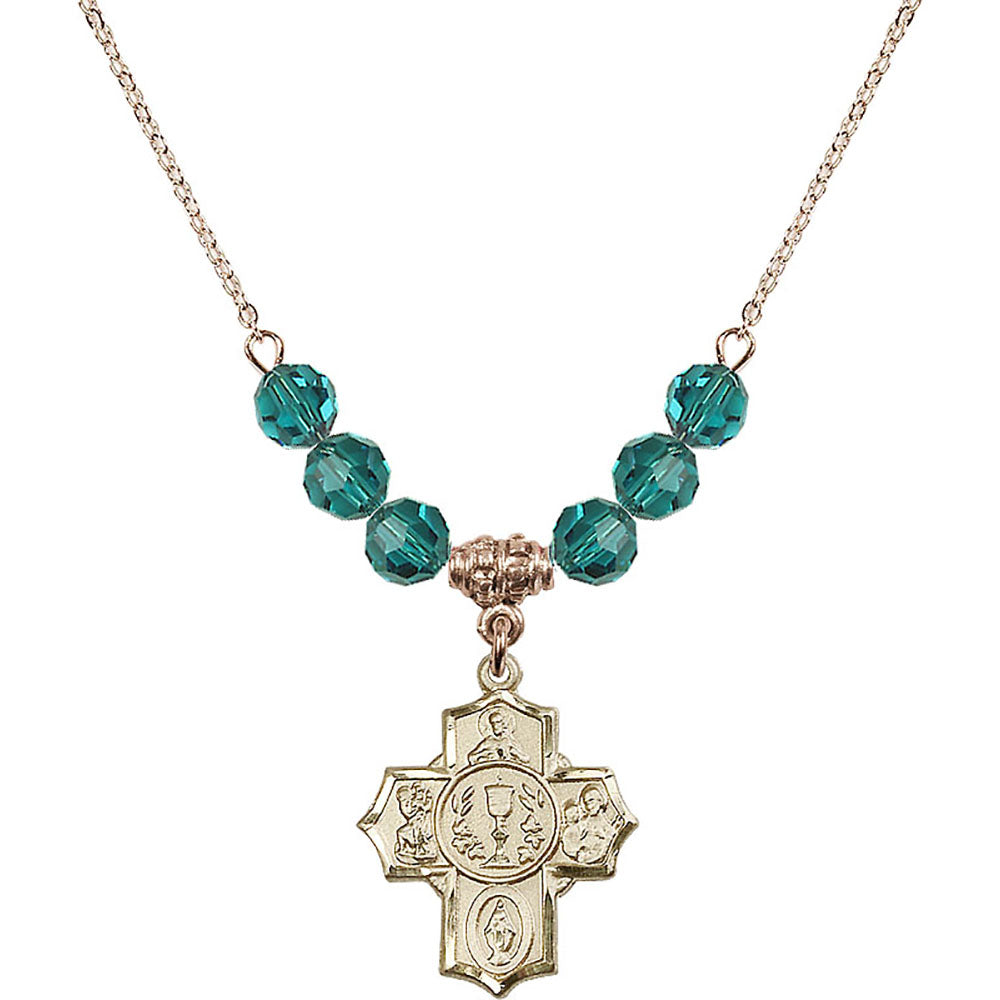 14kt Gold Filled Communion/5-Way Birthstone Necklace with Zircon Beads - 2004