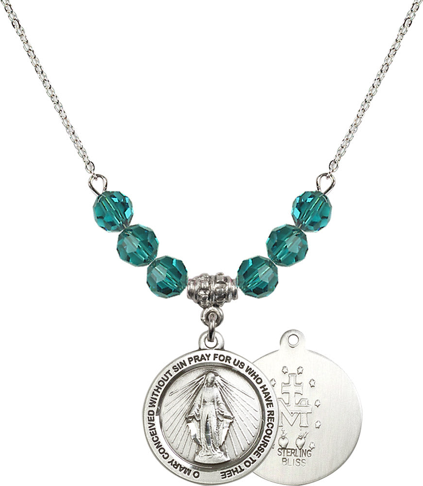 Sterling Silver Miraculous Birthstone Necklace with Zircon Beads - 4056