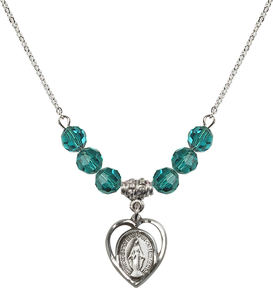 Sterling Silver Miraculous Birthstone Necklace with Zircon Beads - 4125
