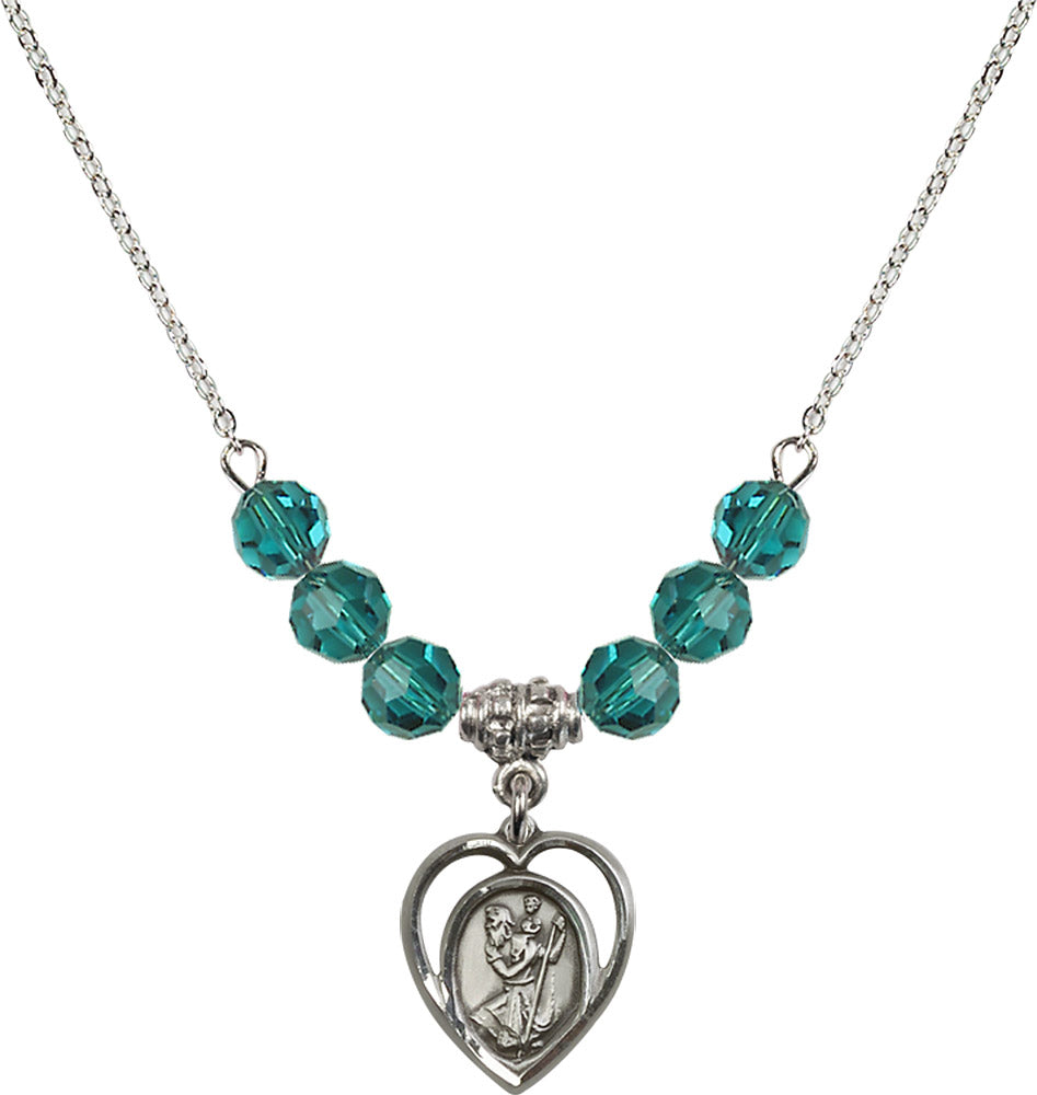 Sterling Silver Saint Christopher Birthstone Necklace with Zircon Beads - 4127