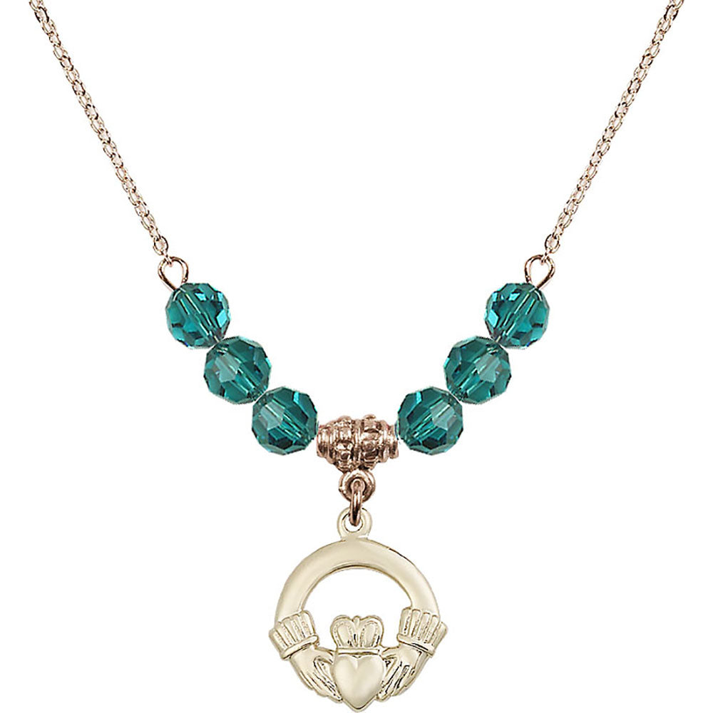 14kt Gold Filled Claddagh Birthstone Necklace with Zircon Beads - 4138