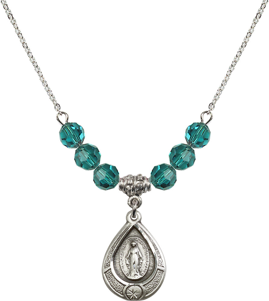 Sterling Silver Miraculous Birthstone Necklace with Zircon Beads - 4144
