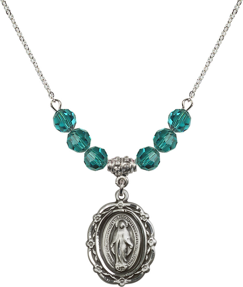 Sterling Silver Miraculous Birthstone Necklace with Zircon Beads - 4146