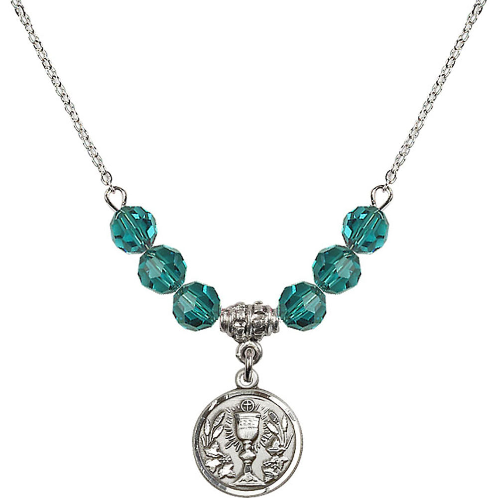 Sterling Silver Communion Chalice Birthstone Necklace with Zircon Beads - 4203