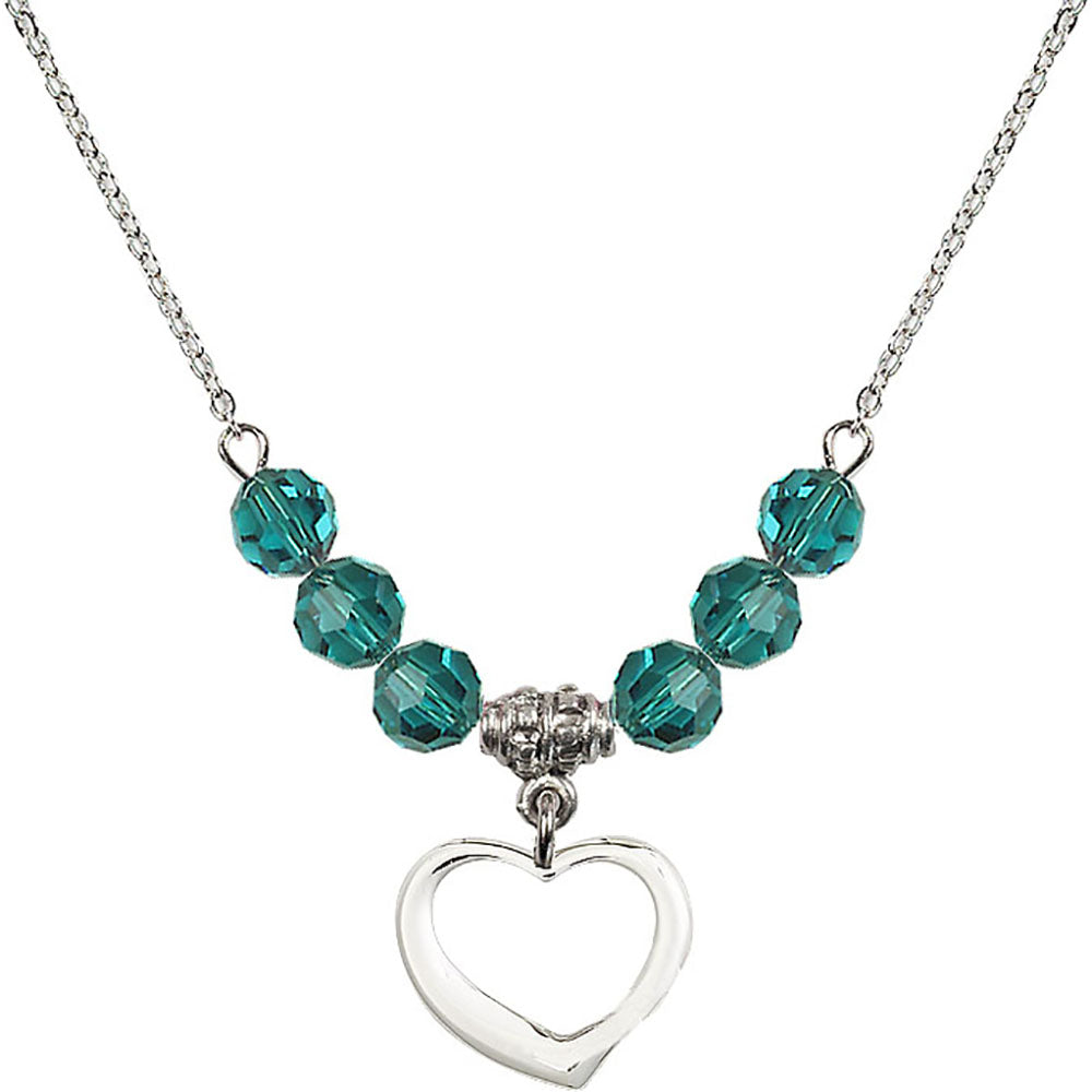Sterling Silver Heart Birthstone Necklace with Zircon Beads - 4208