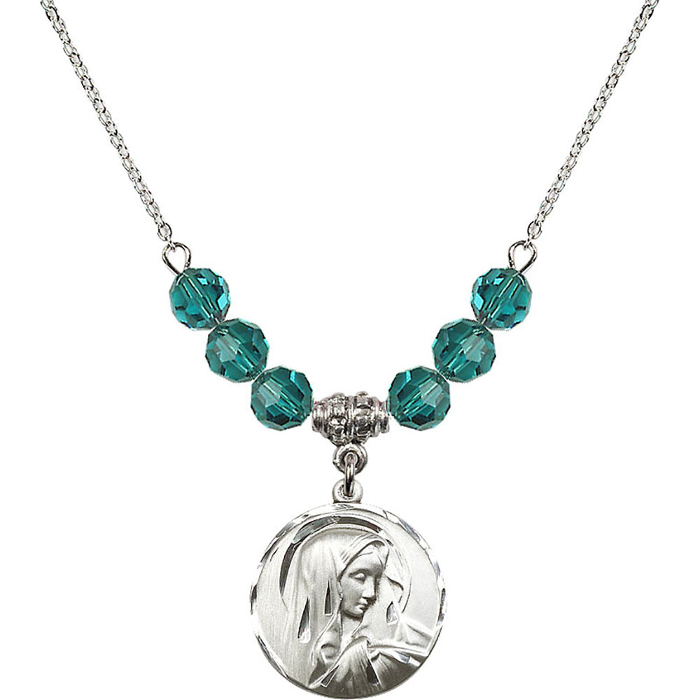 Sterling Silver Sorrowful Mother Birthstone Necklace with Zircon Beads - 4249