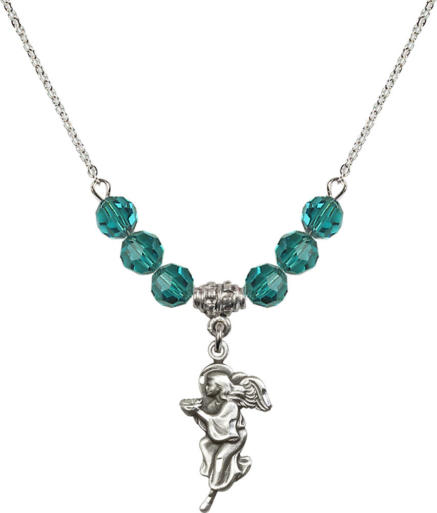 Sterling Silver Guardian Angel Birthstone Necklace with Zircon Beads - 4260
