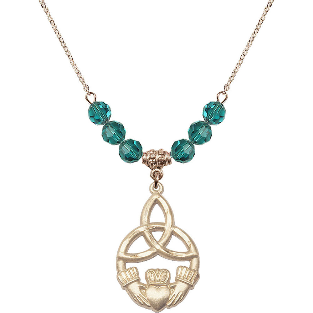 14kt Gold Filled Irish Knot / Claddagh Birthstone Necklace with Zircon Beads - 5102