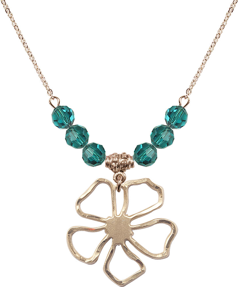 14kt Gold Filled Five Pedal Flower Birthstone Necklace with Zircon Beads - 5109