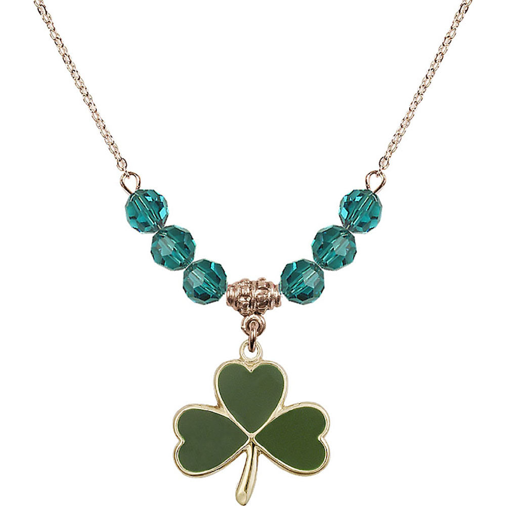 14kt Gold Filled Shamrock Birthstone Necklace with Zircon Beads - 5248