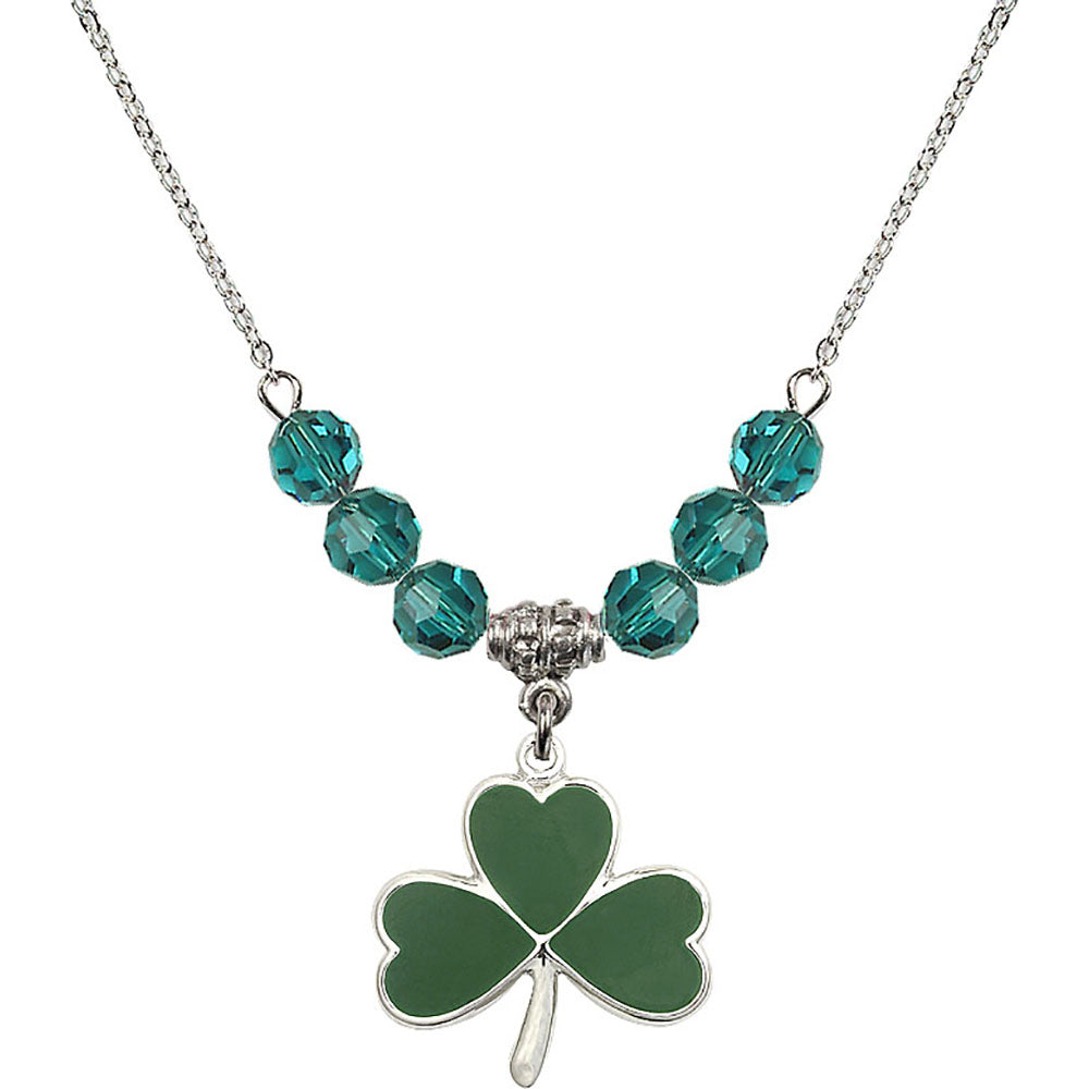 Sterling Silver Shamrock Birthstone Necklace with Zircon Beads - 5248