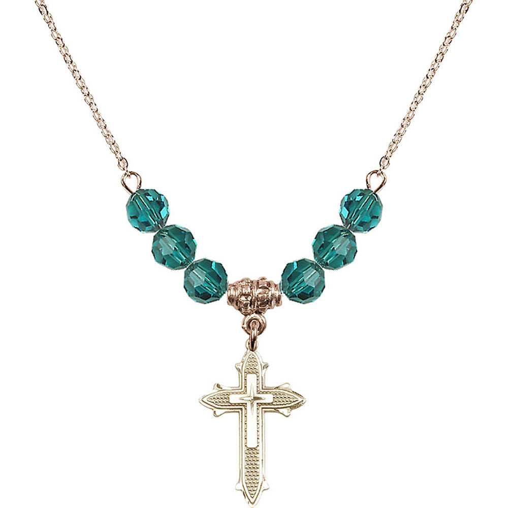 14kt Gold Filled Cross on Cross Birthstone Necklace with Zircon Beads - 6058