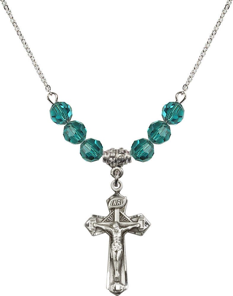 Sterling Silver Crucifix Birthstone Necklace with Zircon Beads - 6092