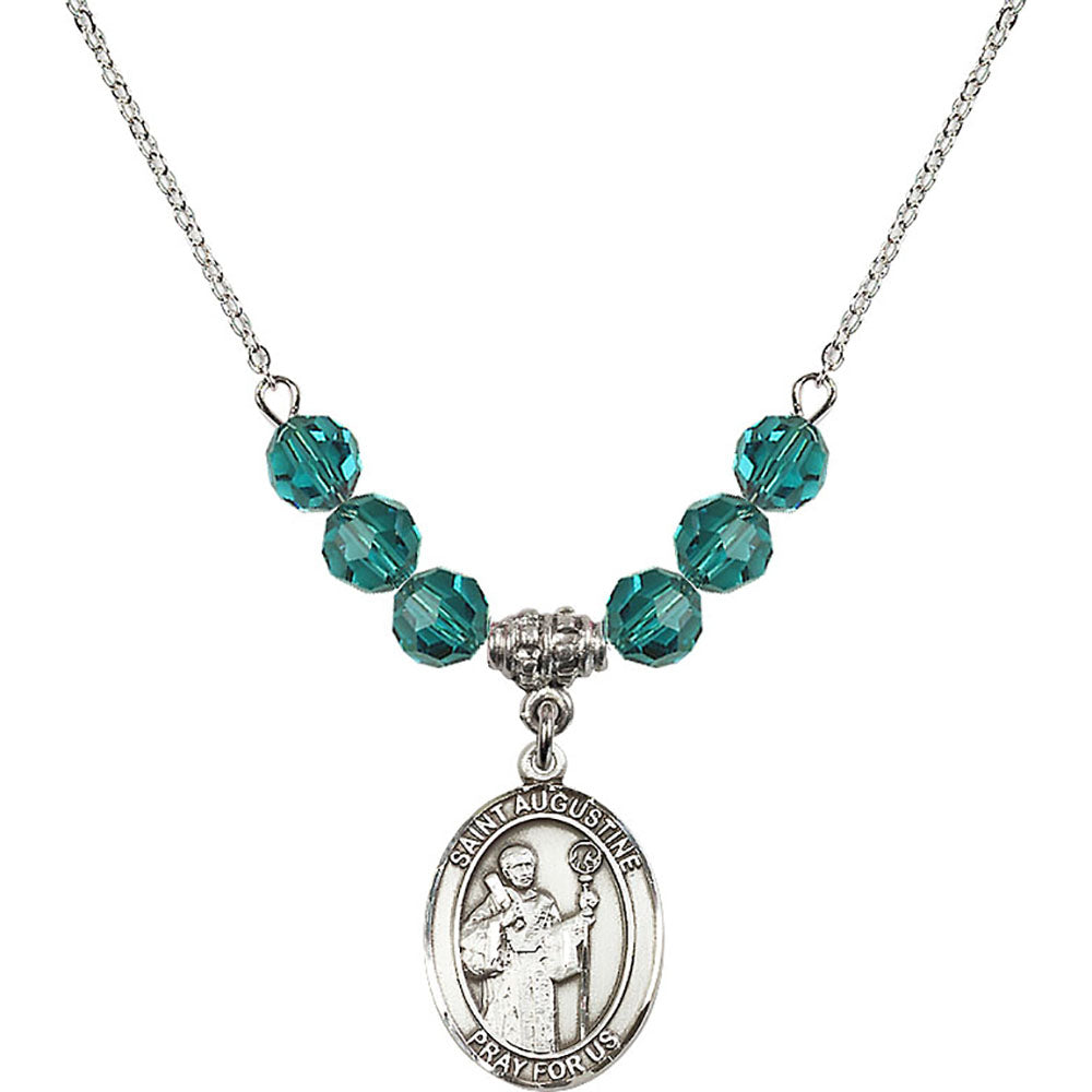 Sterling Silver Saint Augustine Birthstone Necklace with Zircon Beads - 8007