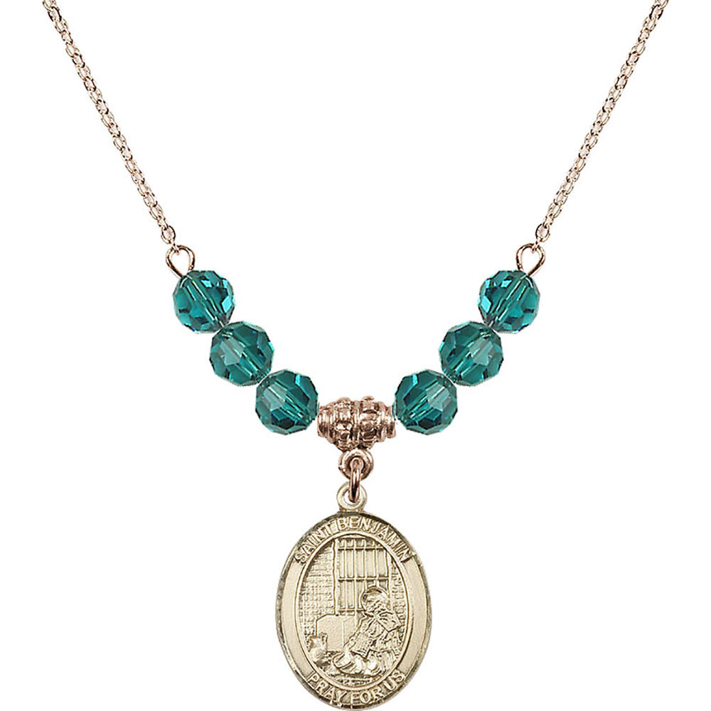 14kt Gold Filled Saint Benjamin Birthstone Necklace with Zircon Beads - 8013