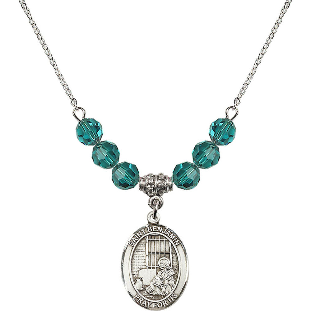 Sterling Silver Saint Benjamin Birthstone Necklace with Zircon Beads - 8013