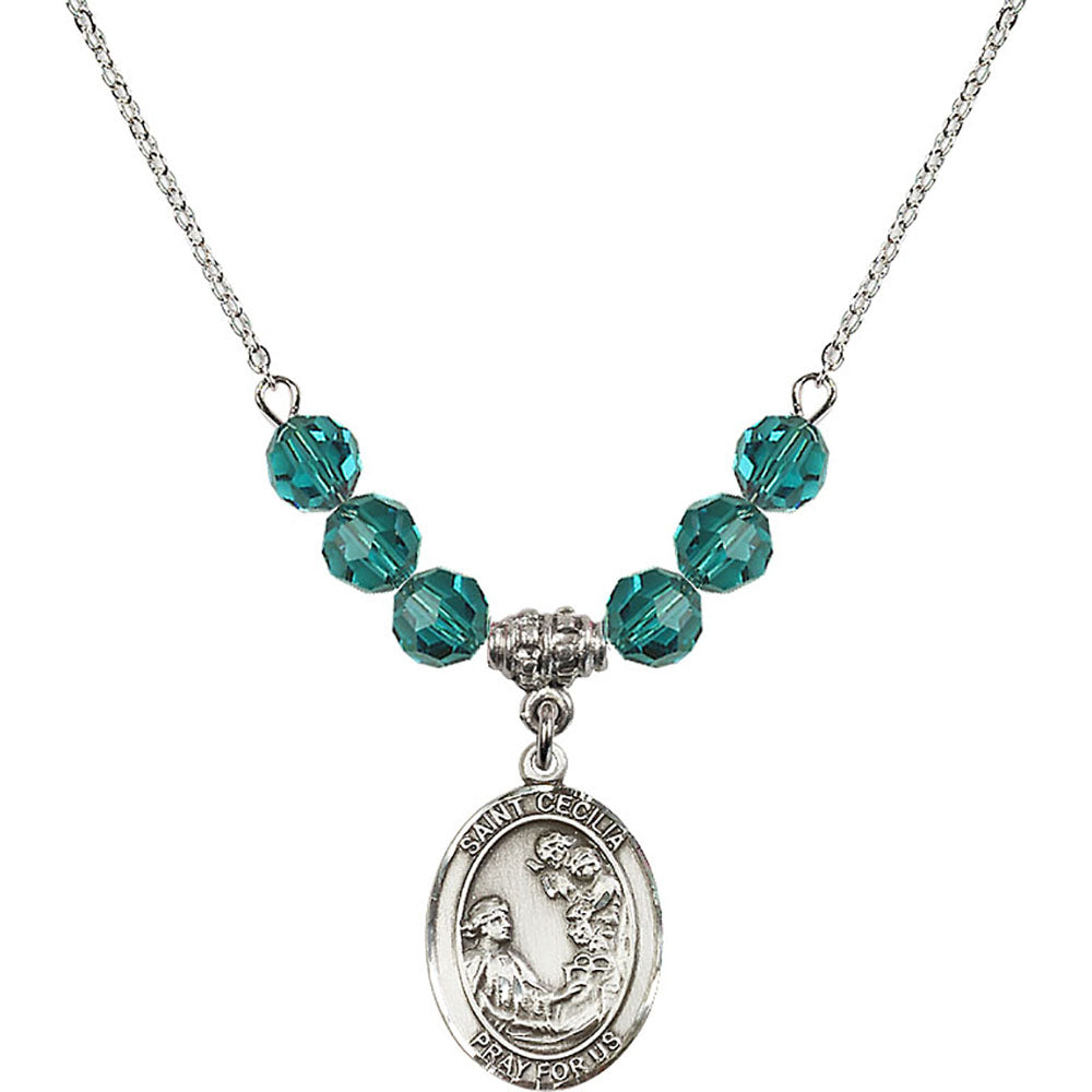 Sterling Silver Saint Cecilia Birthstone Necklace with Zircon Beads - 8016