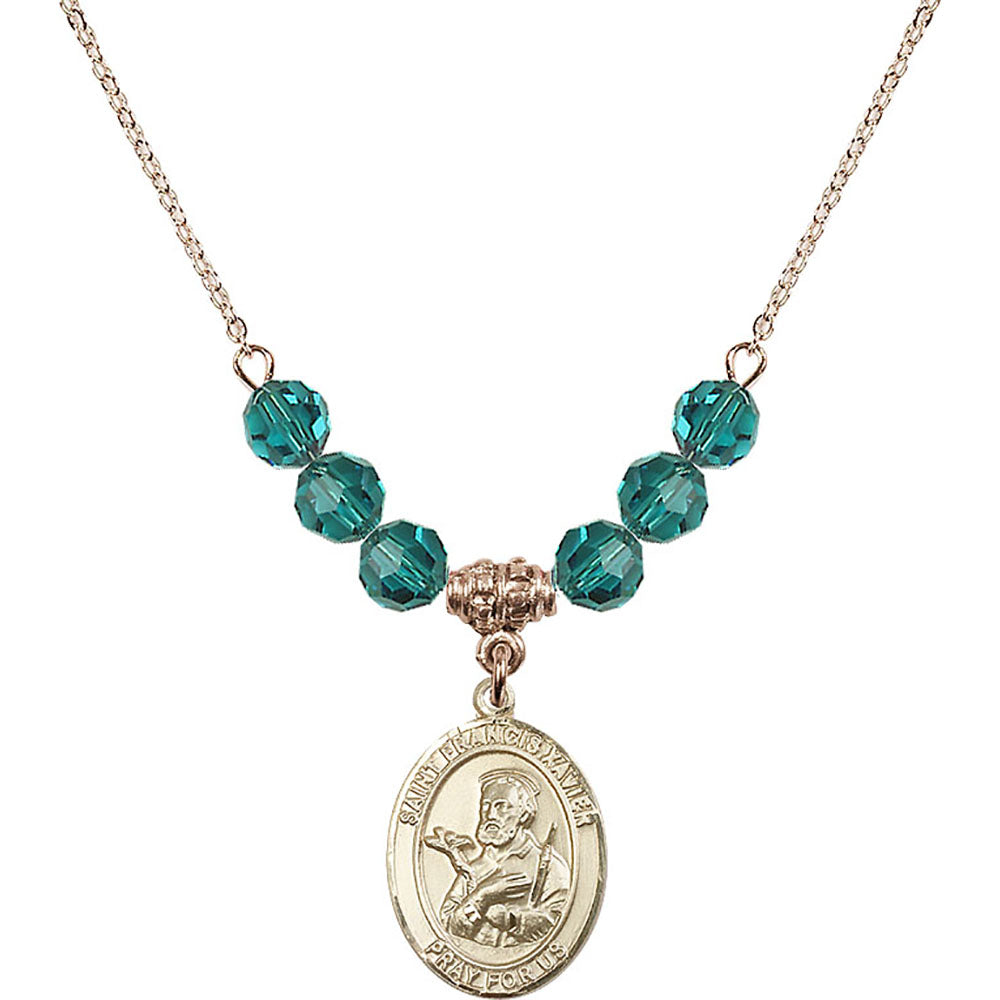 14kt Gold Filled Saint Francis Xavier Birthstone Necklace with Zircon Beads - 8037