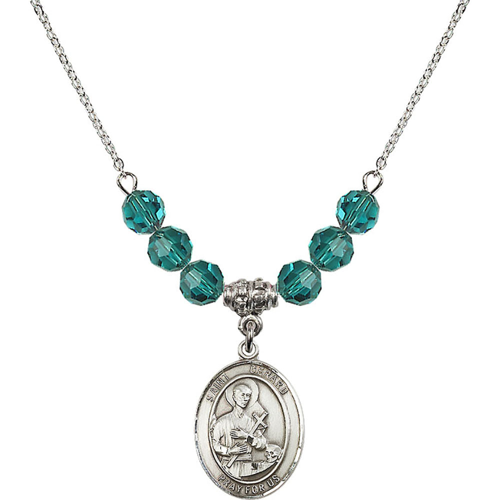 Sterling Silver Saint Gerard Majella Birthstone Necklace with Zircon Beads - 8042
