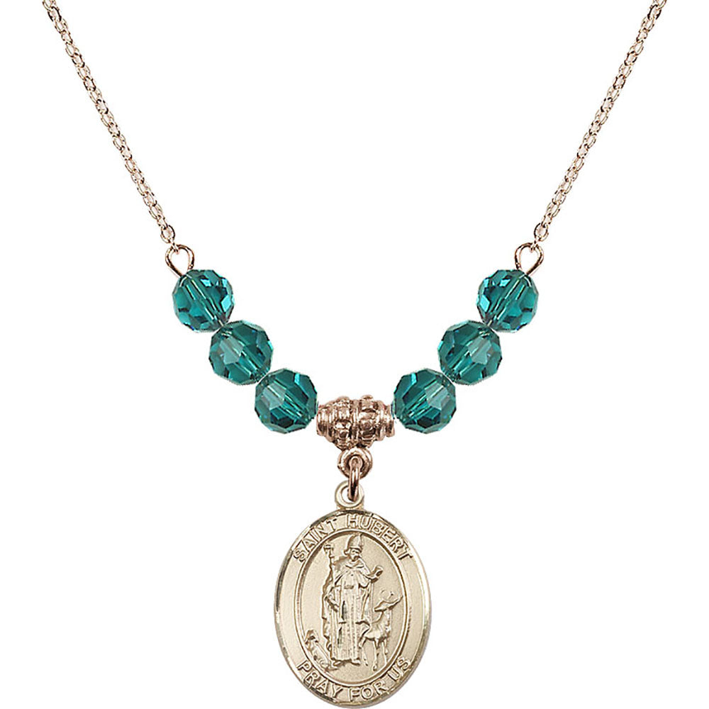 14kt Gold Filled Saint Hubert of Liege Birthstone Necklace with Zircon Beads - 8045