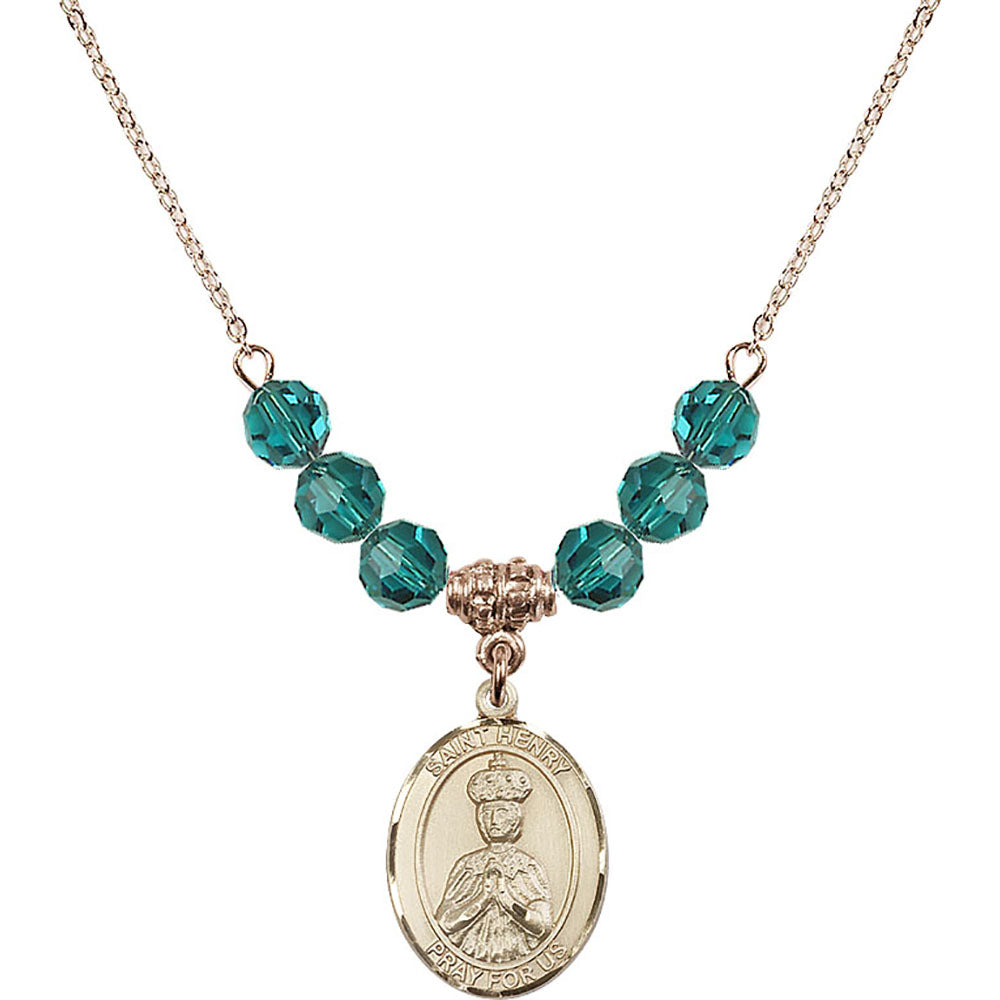 14kt Gold Filled Saint Henry II Birthstone Necklace with Zircon Beads - 8046