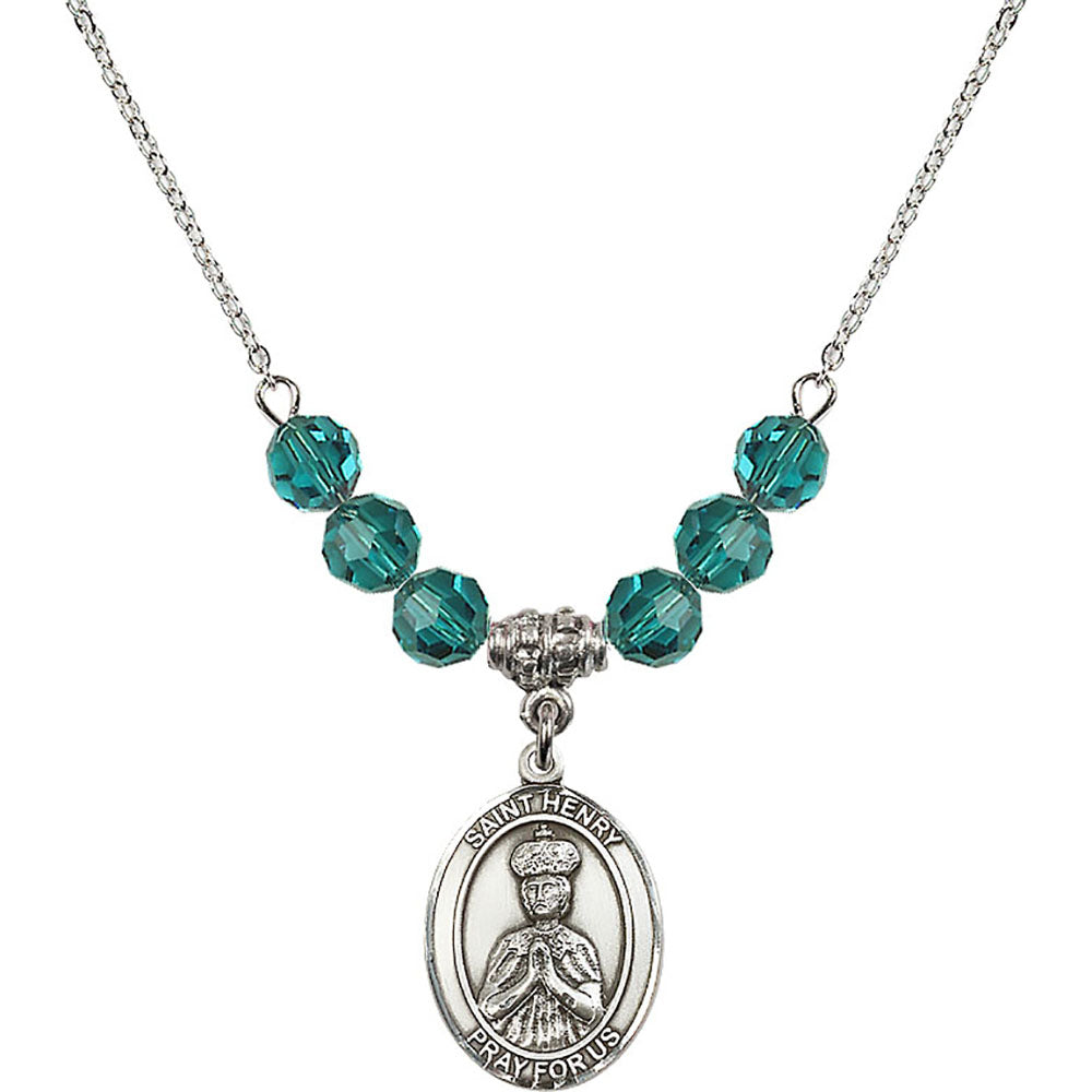 Sterling Silver Saint Henry II Birthstone Necklace with Zircon Beads - 8046