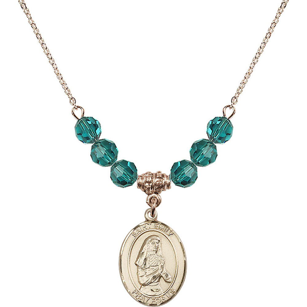 14kt Gold Filled Saint Emily de Vialar Birthstone Necklace with Zircon Beads - 8047