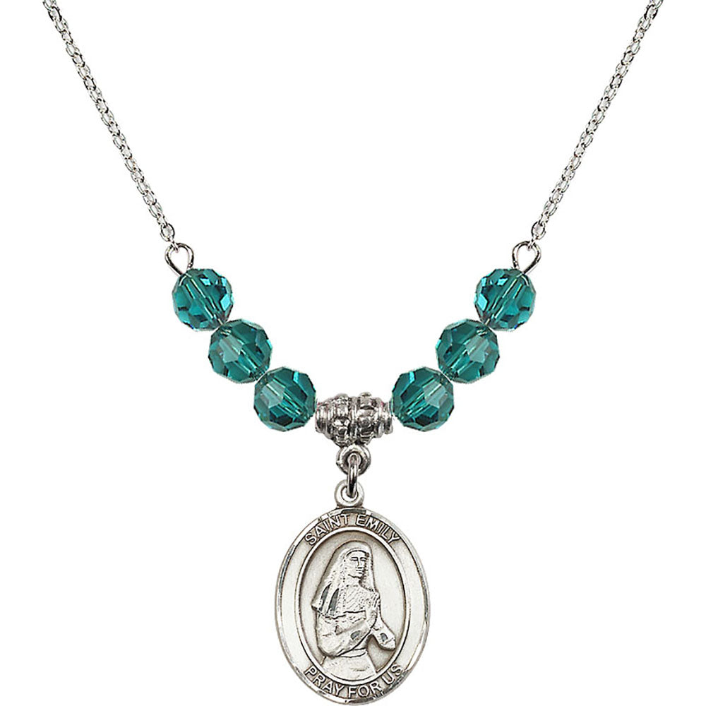 Sterling Silver Saint Emily de Vialar Birthstone Necklace with Zircon Beads - 8047