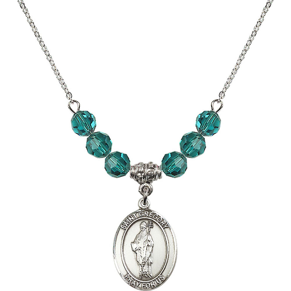 Sterling Silver Saint Gregory the Great Birthstone Necklace with Zircon Beads - 8048