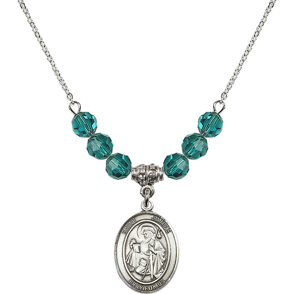 Sterling Silver Saint James the Greater Birthstone Necklace with Zircon Beads - 8050