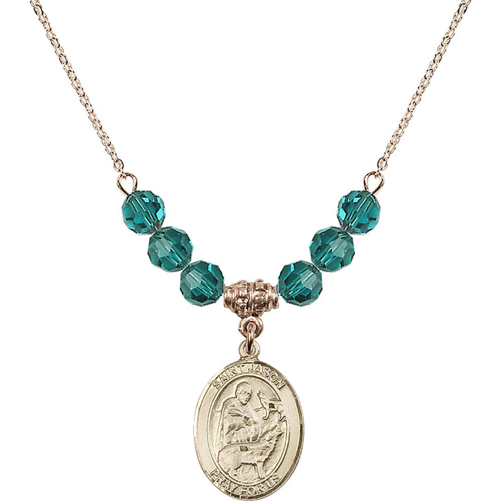 14kt Gold Filled Saint Jason Birthstone Necklace with Zircon Beads - 8051