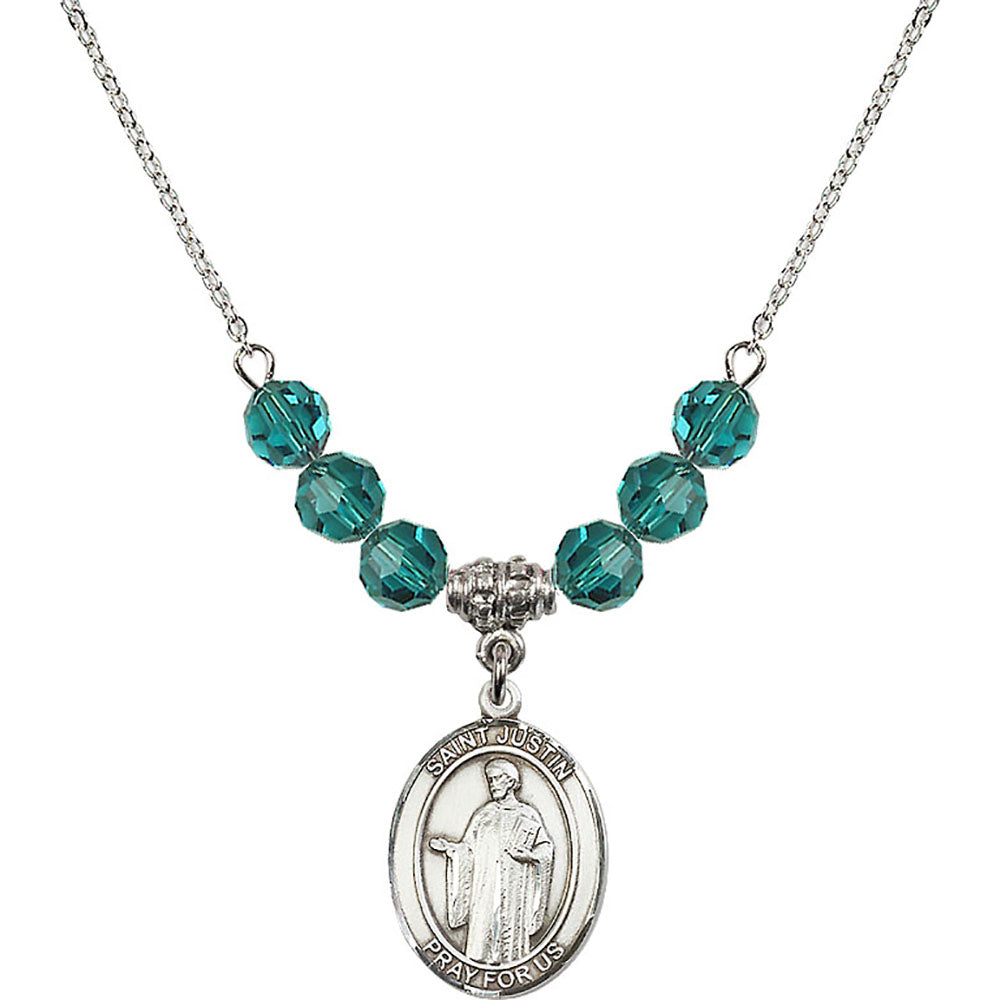 Sterling Silver Saint Justin Birthstone Necklace with Zircon Beads - 8052