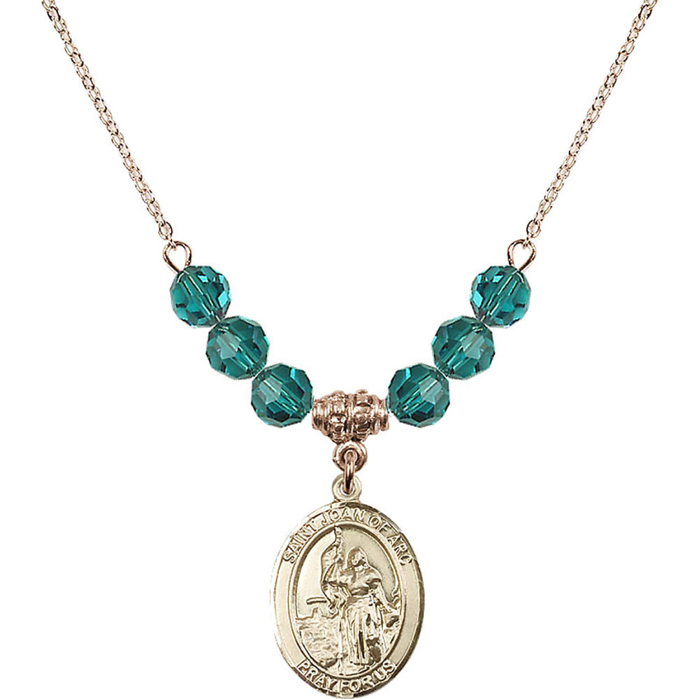 14kt Gold Filled Saint Joan of Arc Birthstone Necklace with Zircon Beads - 8053