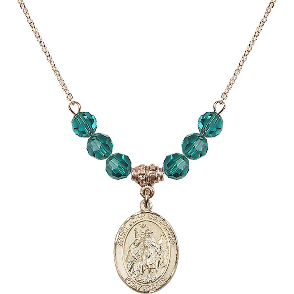 14kt Gold Filled Saint John the Baptist Birthstone Necklace with Zircon Beads - 8054