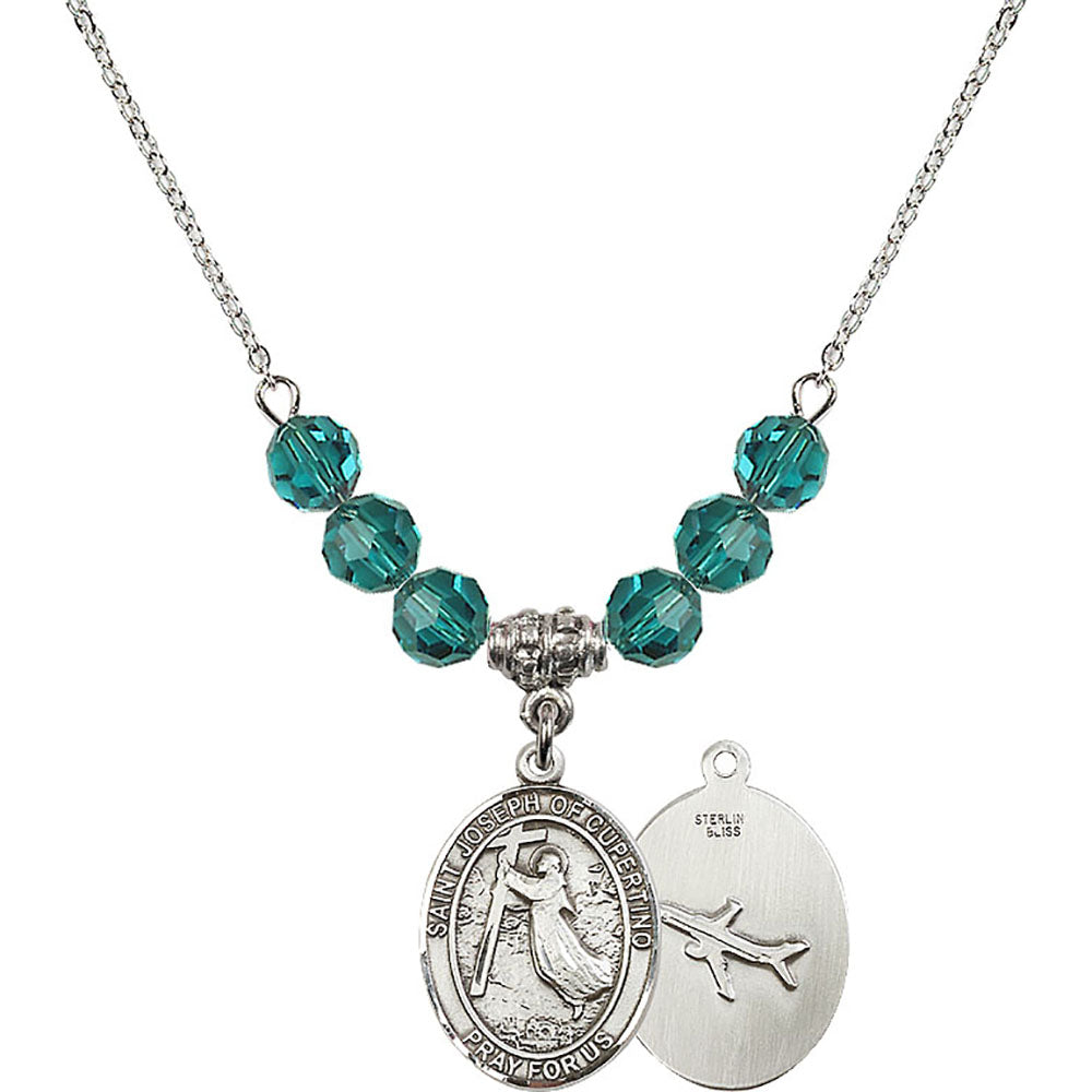 Sterling Silver Saint Joseph of Cupertino Birthstone Necklace with Zircon Beads - 8057