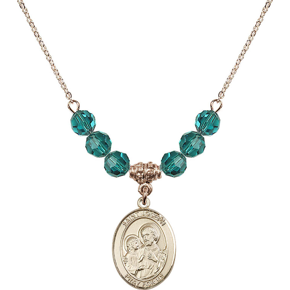 14kt Gold Filled Saint Joseph Birthstone Necklace with Zircon Beads - 8058