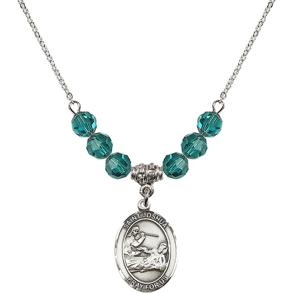 Sterling Silver Saint Joshua Birthstone Necklace with Zircon Beads - 8059