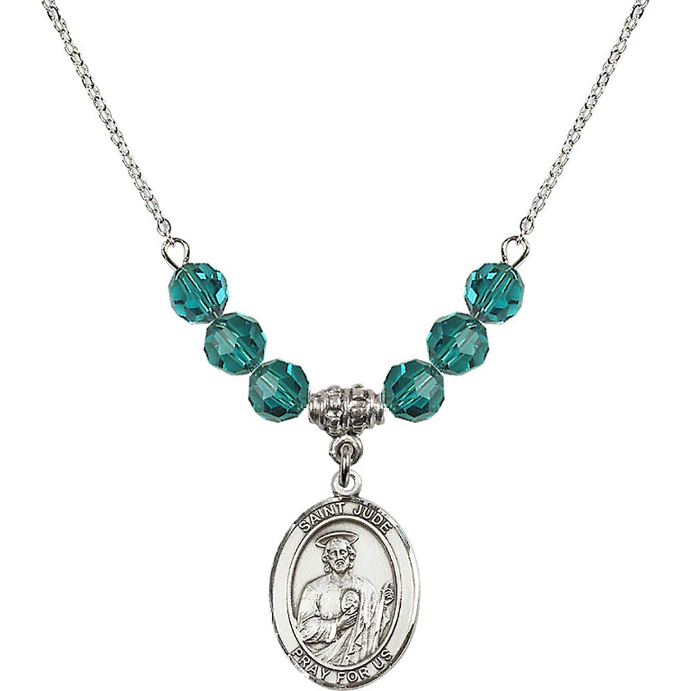 Sterling Silver Saint Jude Thaddeus Birthstone Necklace with Zircon Beads - 8060
