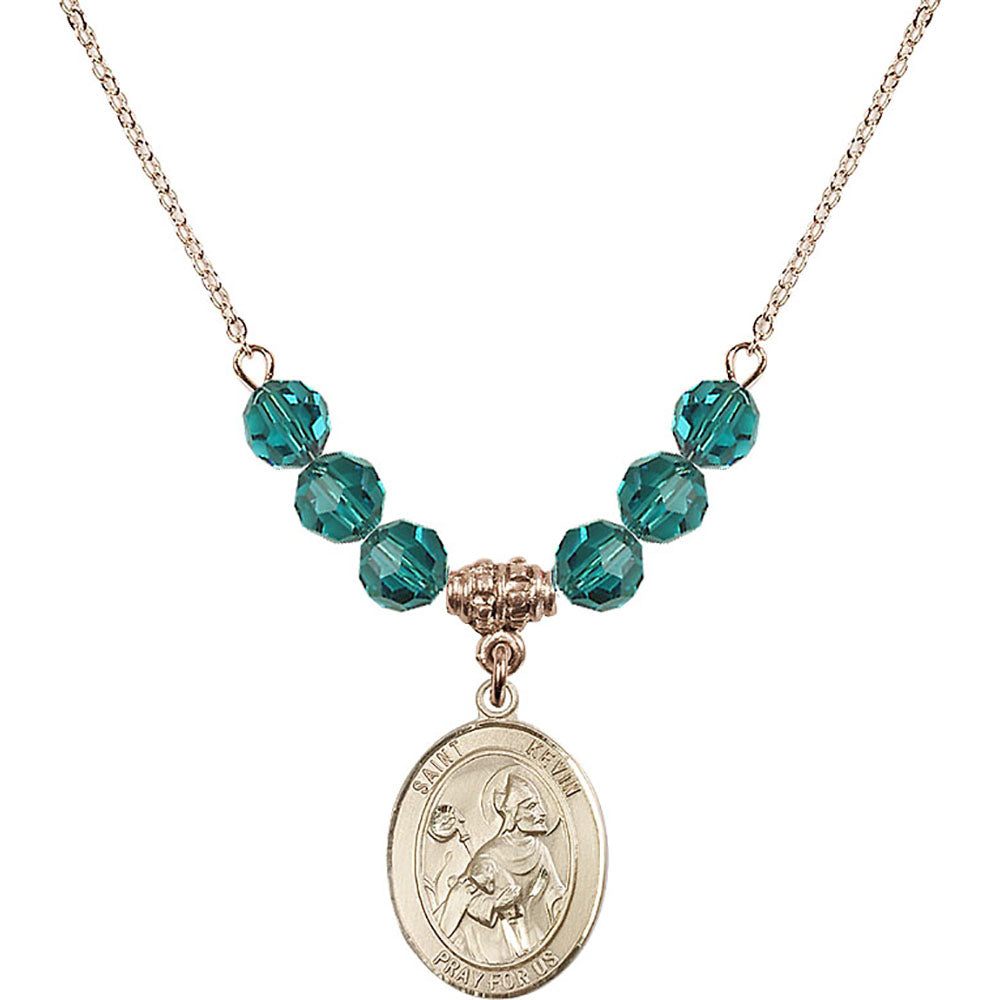 14kt Gold Filled Saint Kevin Birthstone Necklace with Zircon Beads - 8062